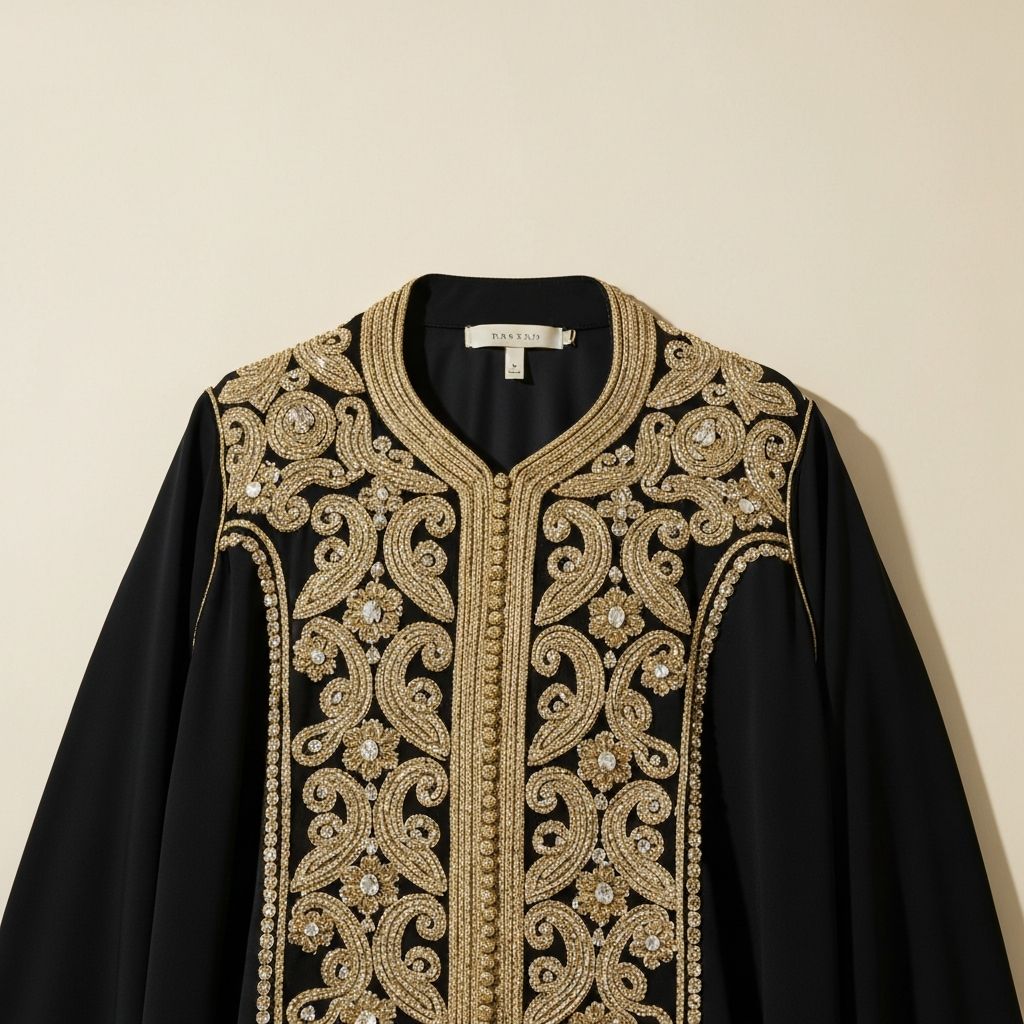 Kaftan Noir & Or — soie cristaux Swarovski